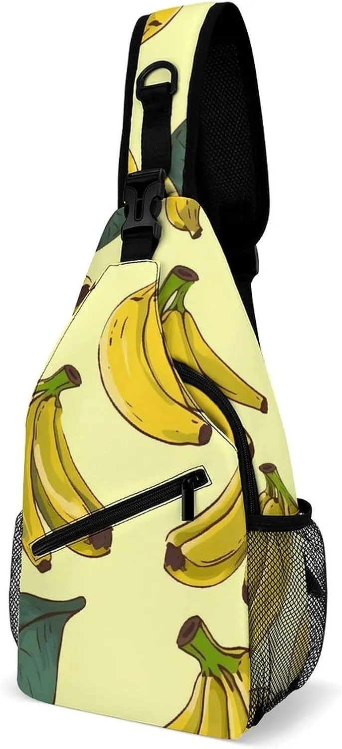 Banana Print Sling Bag with Rfid Blocking Causal Mens Crossbody Bag Lightweight Chest Pack Large Man Purse Travel Crossbody Backpack Shoulder Sling Backpack for Hiking Running Cycling