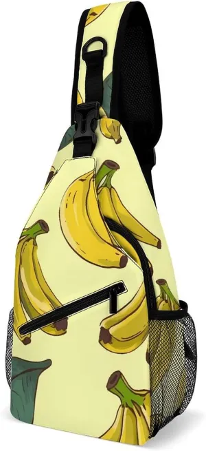 Banana Print Sling Bag with Rfid Blocking Causal Mens Crossbody Bag Lightweight Chest Pack Large Man Purse Travel Crossbody Backpack Shoulder Sling Backpack for Hiking Running Cycling
