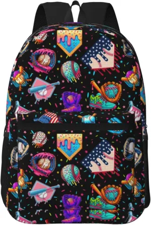 Baseball Drip Ice Cream Backpack 17in, Large Capacity Lightweight Carry-On Backpack, Waterproof Casual