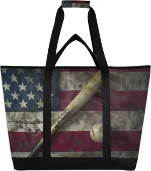 Baseball Reusable Insulated Cooler Bag with Ice Pack Compartment - Large 47L Waterproof Thermal Grocery Tote for Picnic Beach Camping Lunch Storage