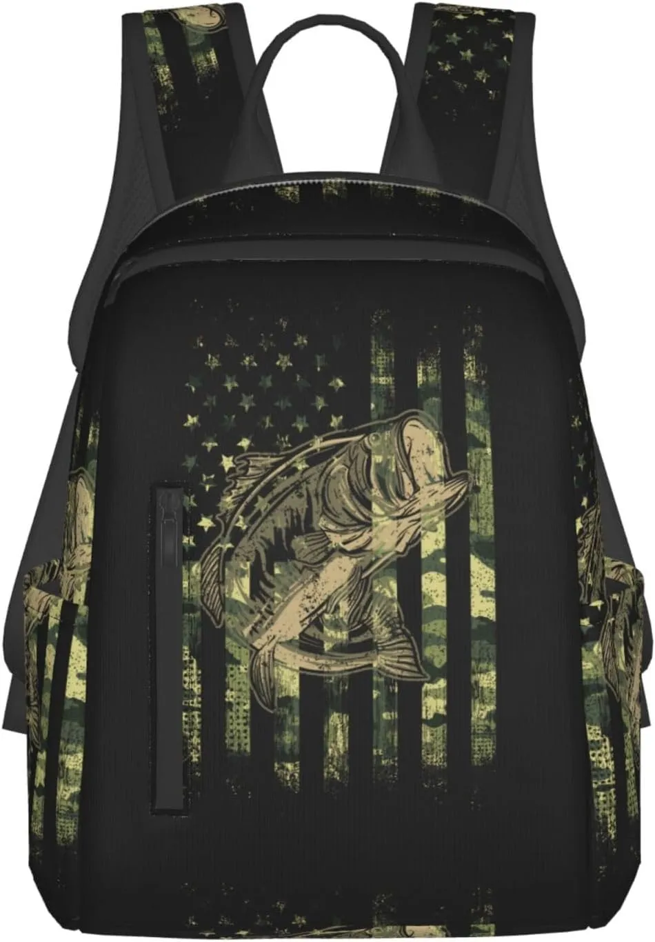 Bass Fishing Hunting Camo Camouflage American Flag backpack business travel anti theft durable backpack college daypacks for women & men