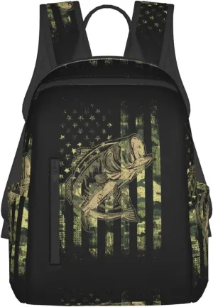 Bass Fishing Hunting Camo Camouflage American Flag backpack business travel anti theft durable backpack college daypacks for women & men
