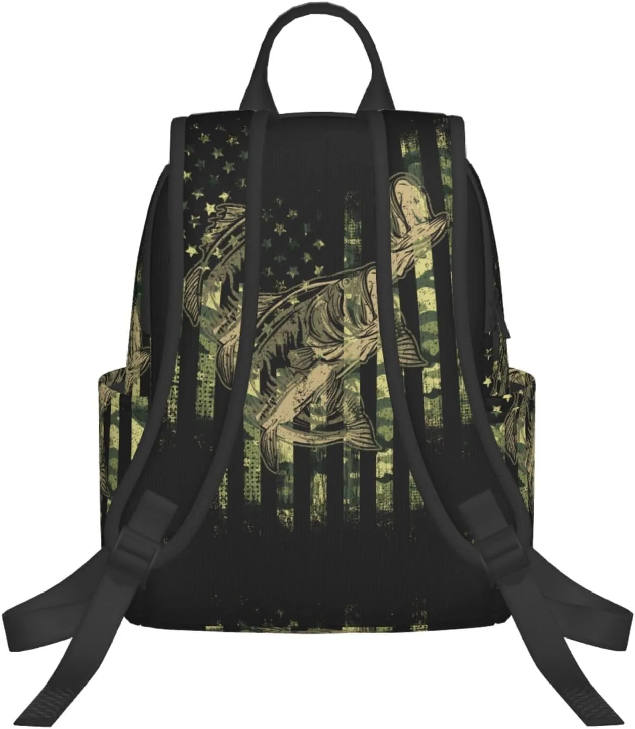 Bass Fishing Hunting Camo Camouflage American Flag backpack business travel anti theft durable backpack college daypacks for women & men