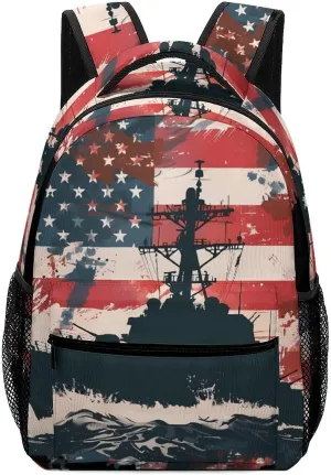 Battleship USA American Flag Laptop Backpack Lightweight Daypack Travel Laptop Computer Bag for Men Women