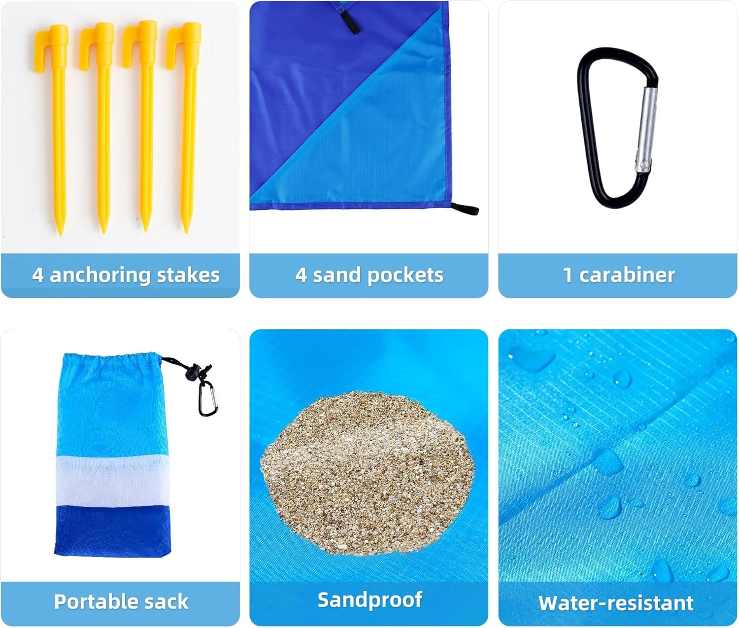 Beach Blanket with Pillow Sandproof Waterproof Extra Large Beach Mat Lightweight Compact Quick Drying with 4 Stakes&4 Corner Pockets 79"*83" for 1-4 Adults for Camping Picnic Travel Hiking