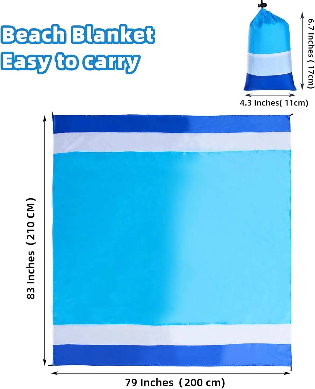 Beach Blanket with Pillow Sandproof Waterproof Extra Large Beach Mat Lightweight Compact Quick Drying with 4 Stakes&4 Corner Pockets 79"*83" for 1-4 Adults for Camping Picnic Travel Hiking