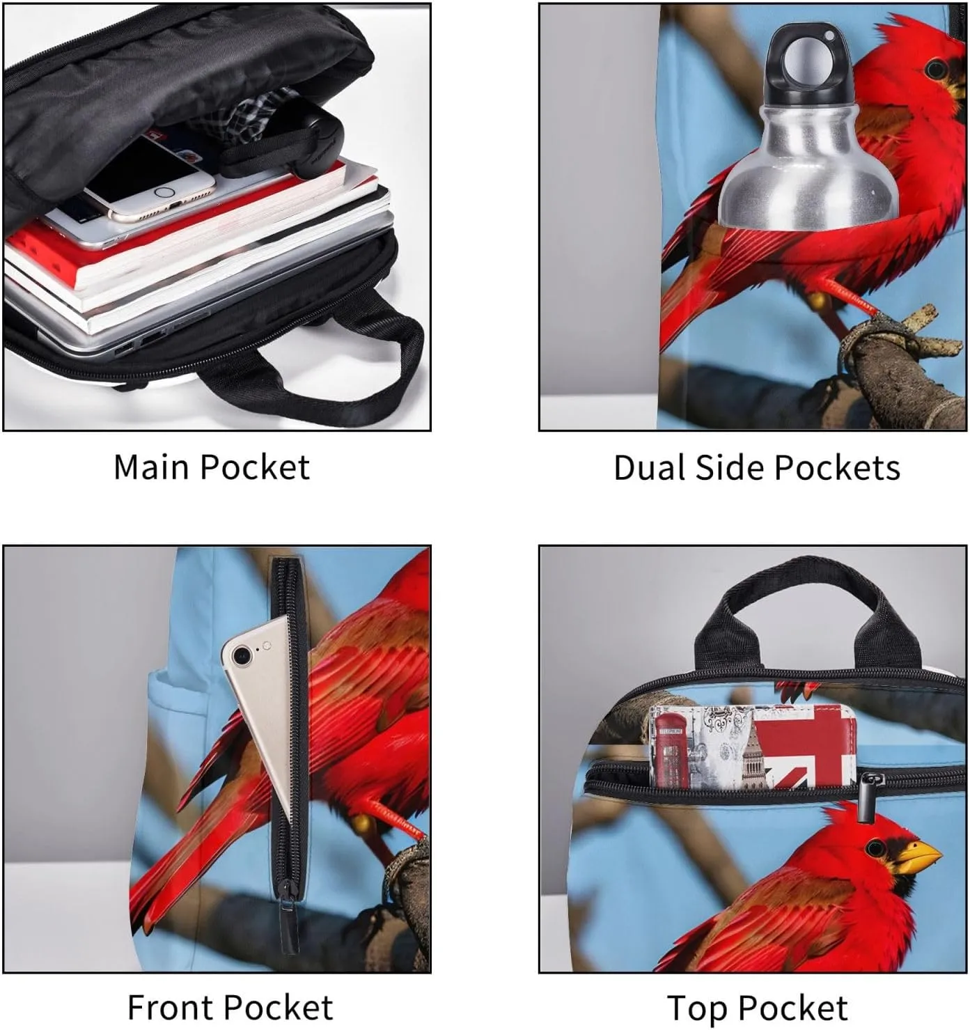 beautiful red Bird print Lightweight Laptop Backpack Travel Daypack Bookbag for Women Men for Travel Work