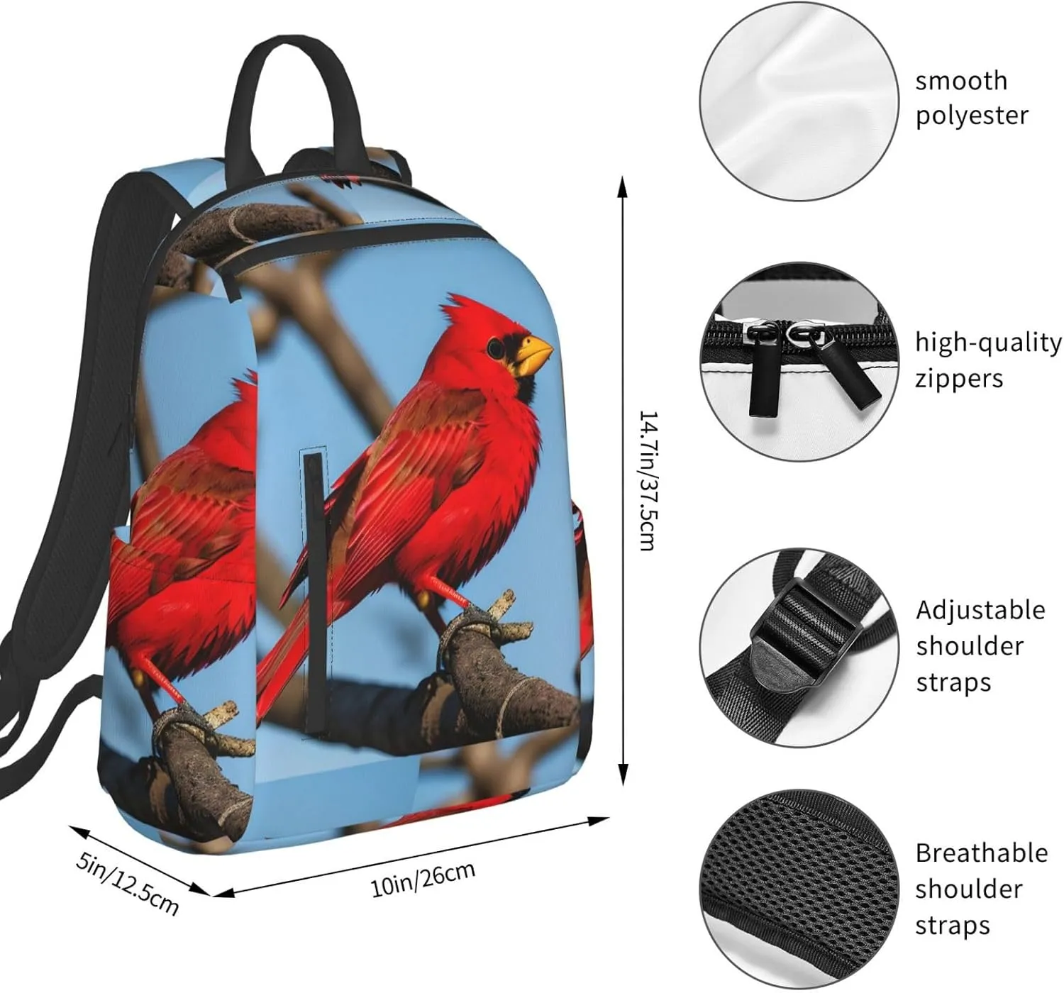 beautiful red Bird print Lightweight Laptop Backpack Travel Daypack Bookbag for Women Men for Travel Work
