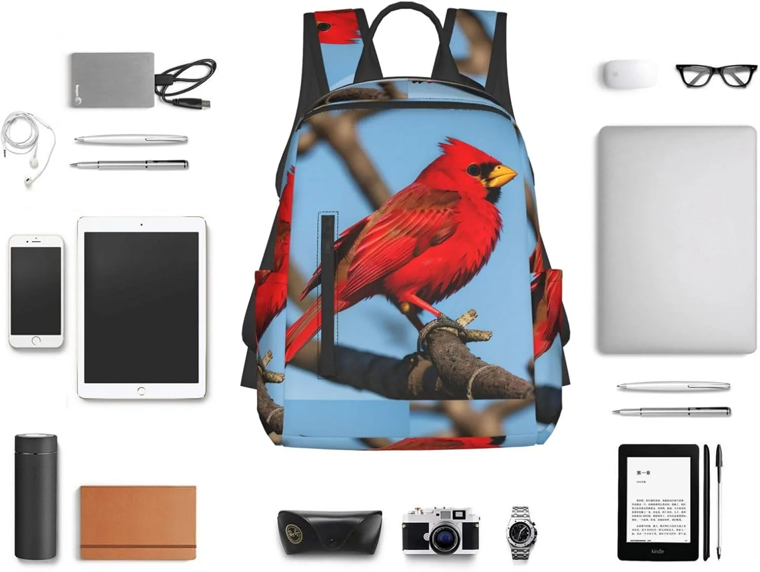 beautiful red Bird print Lightweight Laptop Backpack Travel Daypack Bookbag for Women Men for Travel Work