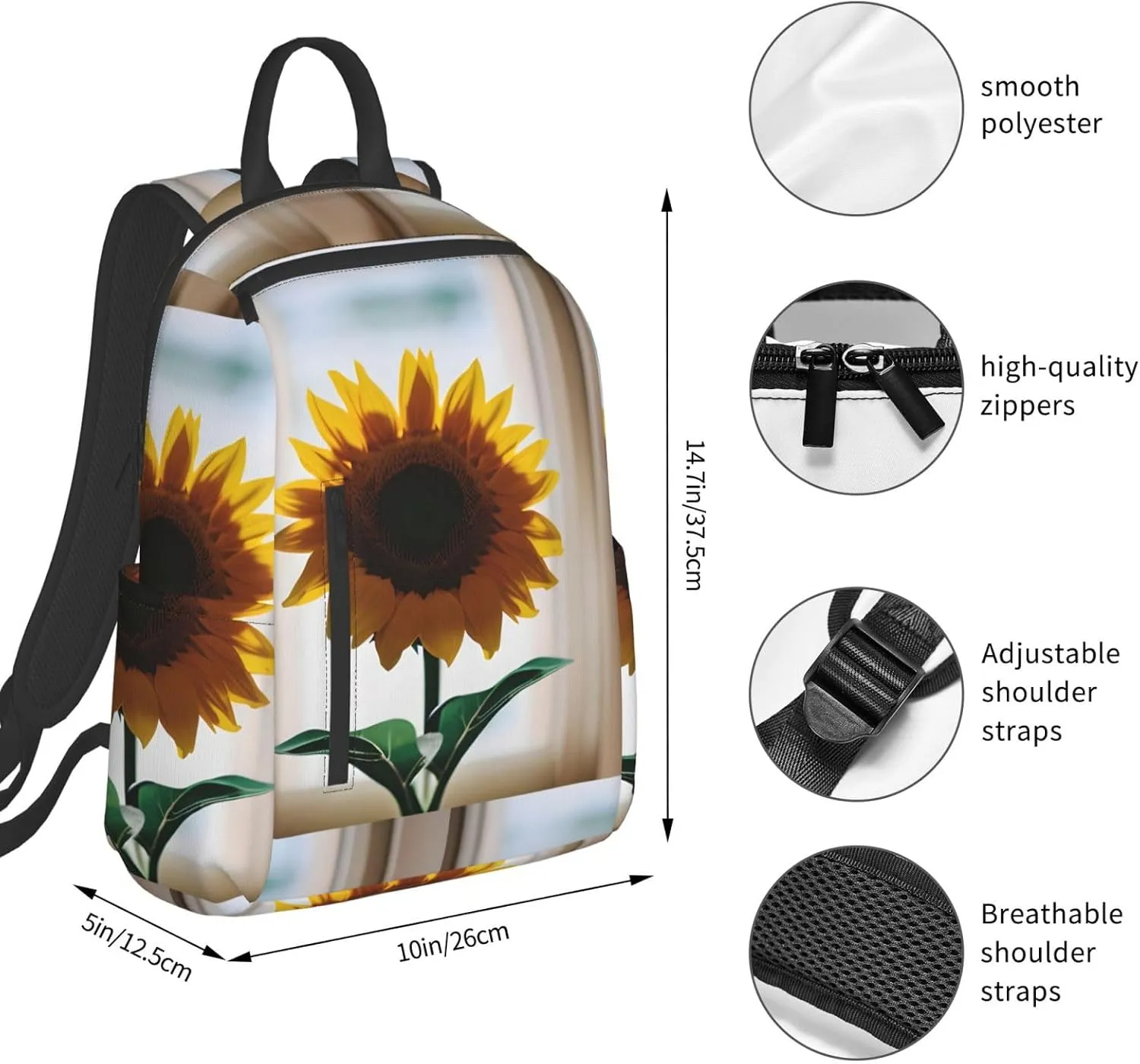 beautiful sunflowers print Lightweight Laptop Backpack Travel Daypack Bookbag for Women Men for Travel Work