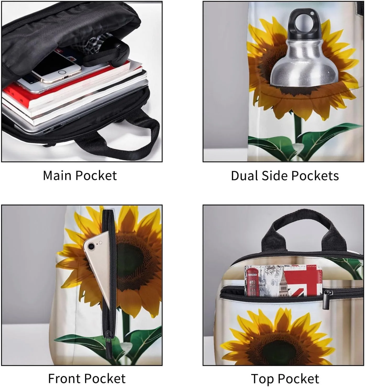 beautiful sunflowers print Lightweight Laptop Backpack Travel Daypack Bookbag for Women Men for Travel Work