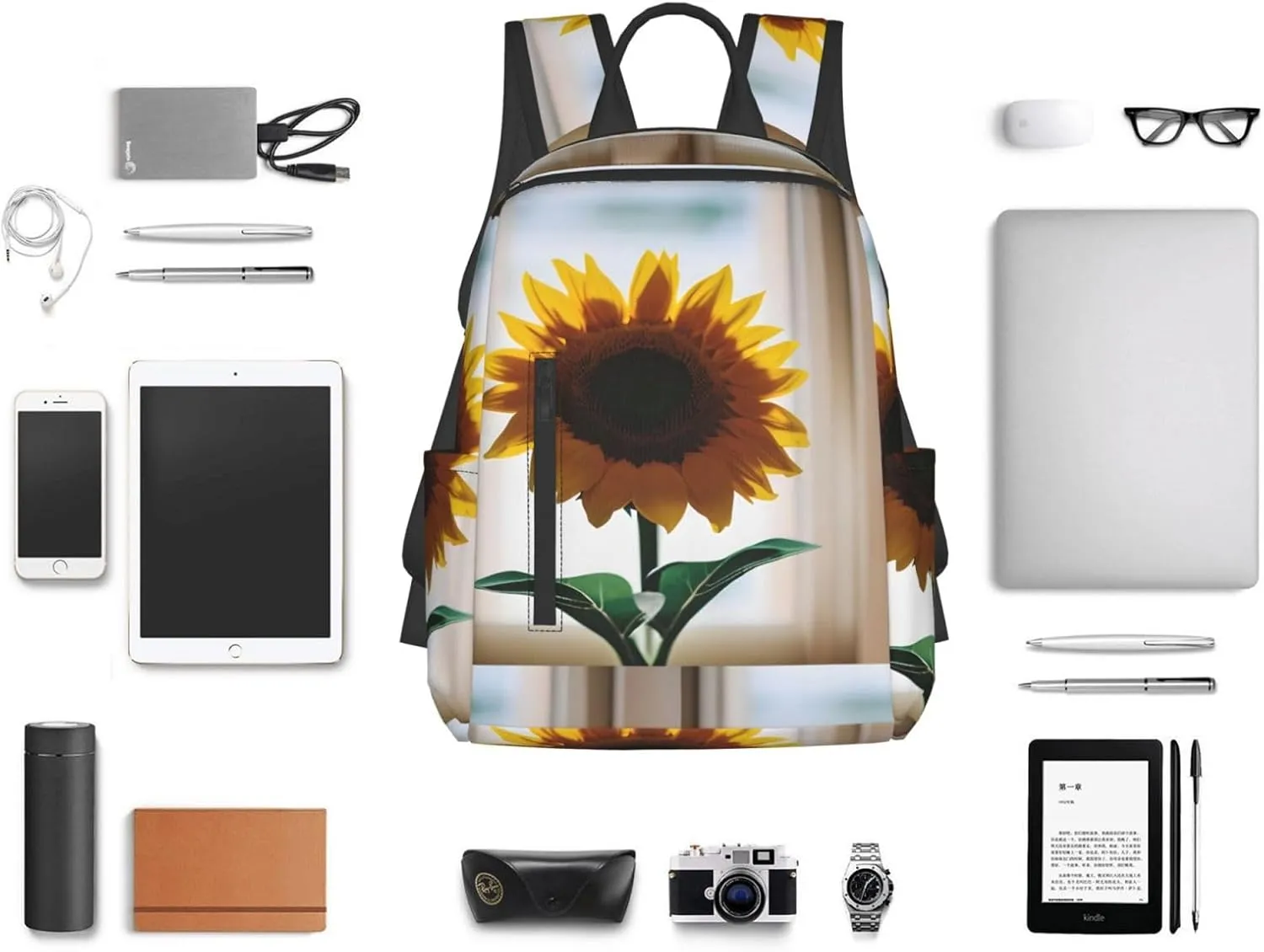 beautiful sunflowers print Lightweight Laptop Backpack Travel Daypack Bookbag for Women Men for Travel Work