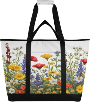 Beautiful Wildflowers Reusable Insulated Lunchbox Cooler Bag, Leakproof Kitchen Grocery Bag Collapsible Portable Cooler Tote Bag for Picnic, Camping, Office, Travel