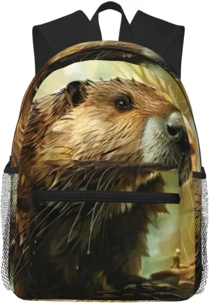 Beaver Print Large Capacity Lightweight Travel Casual Backpack Shoulder Bag Daypack for Men Women