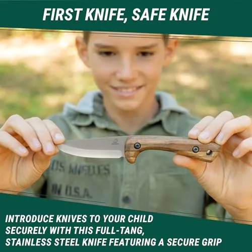 BeaverCraft Kids Knife Boy Scout Knife - Whittling Knife for Kids Safe Kid Knife Children's Bushcraft Knife with Sheath Knives for Boys 8-12 First