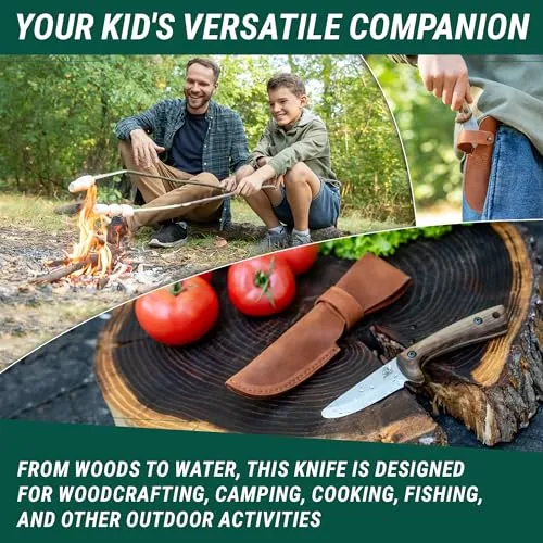 BeaverCraft Kids Knife Boy Scout Knife - Whittling Knife for Kids Safe Kid Knife Children's Bushcraft Knife with Sheath Knives for Boys 8-12 First