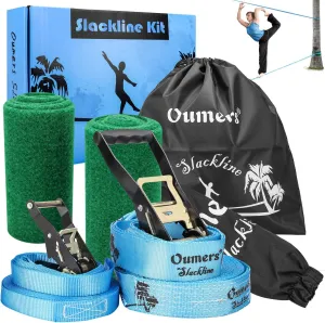 Beginner Slackline Kit, Oumers Slack Line Gift Set with 50ft Main Blance line Training Line Tree Protector Ratchet Cover Carry Bag for Kids Adults
