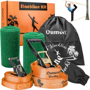 Beginner Slackline Kit, Oumers Slack Line Gift Set with 50ft Main Blance line Training Line Tree Protector Ratchet Cover Carry Bag for Kids Adults