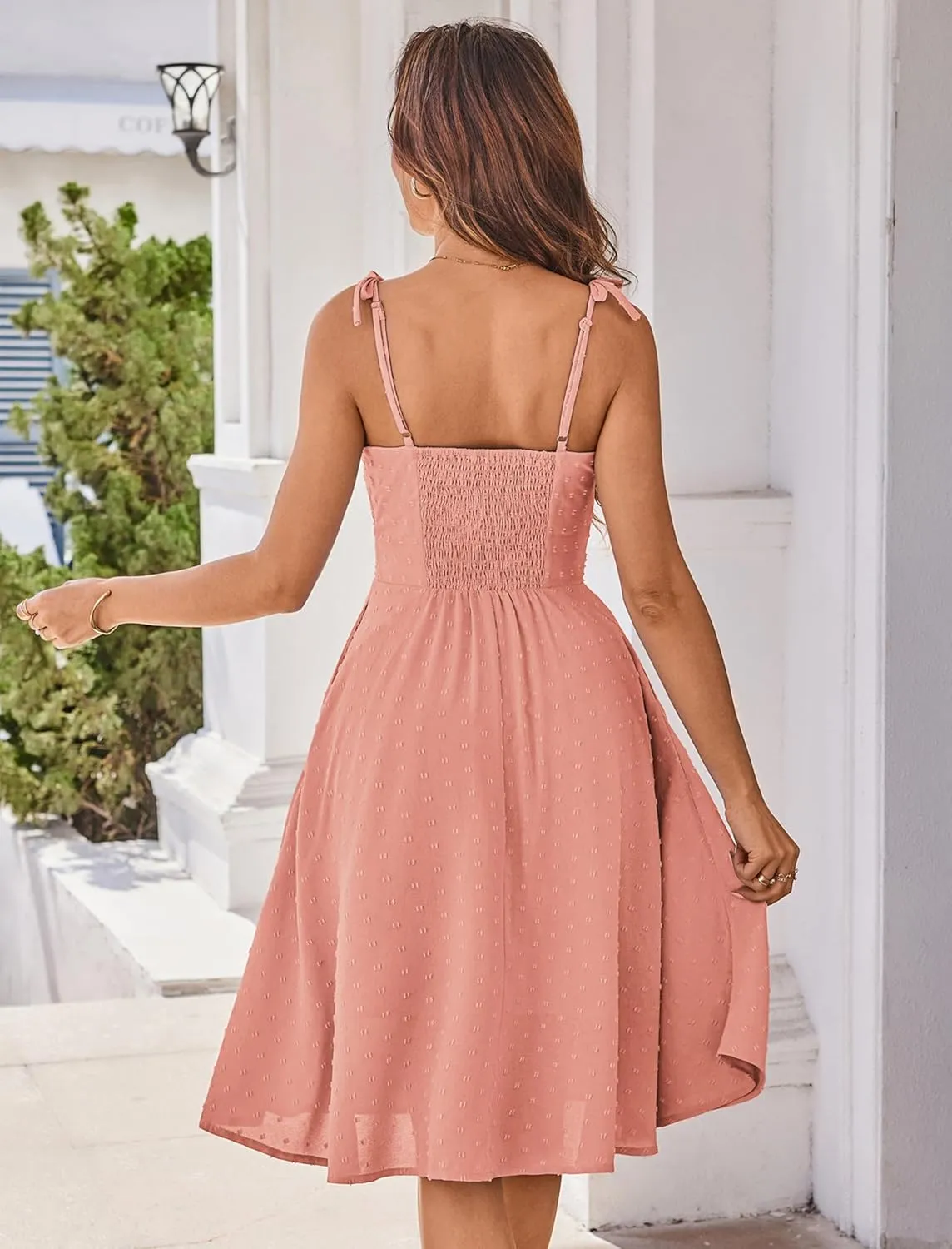 Belle Poque Women 2025 Summer Sundress Spaghetti Strap Swiss Dots A-line Midi Dresses with Pockets