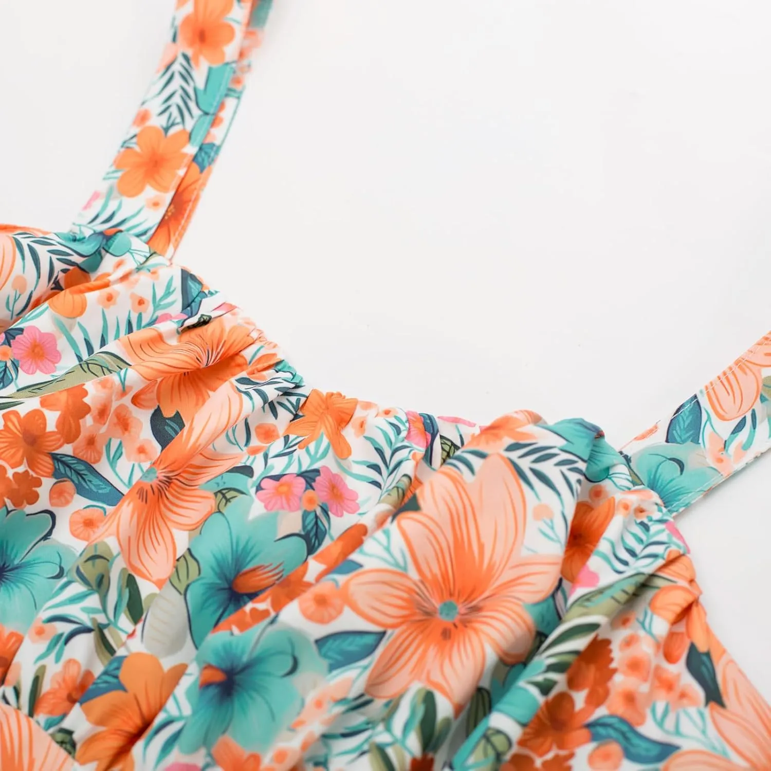 Belle Poque Women's Vintage Sleeveless Solid Floral Ruched Summer Cute A-Line Flowy Swing Midi Dress