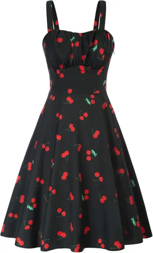 Belle Poque Women's Vintage Sleeveless Solid Floral Ruched Summer Cute A-Line Flowy Swing Midi Dress