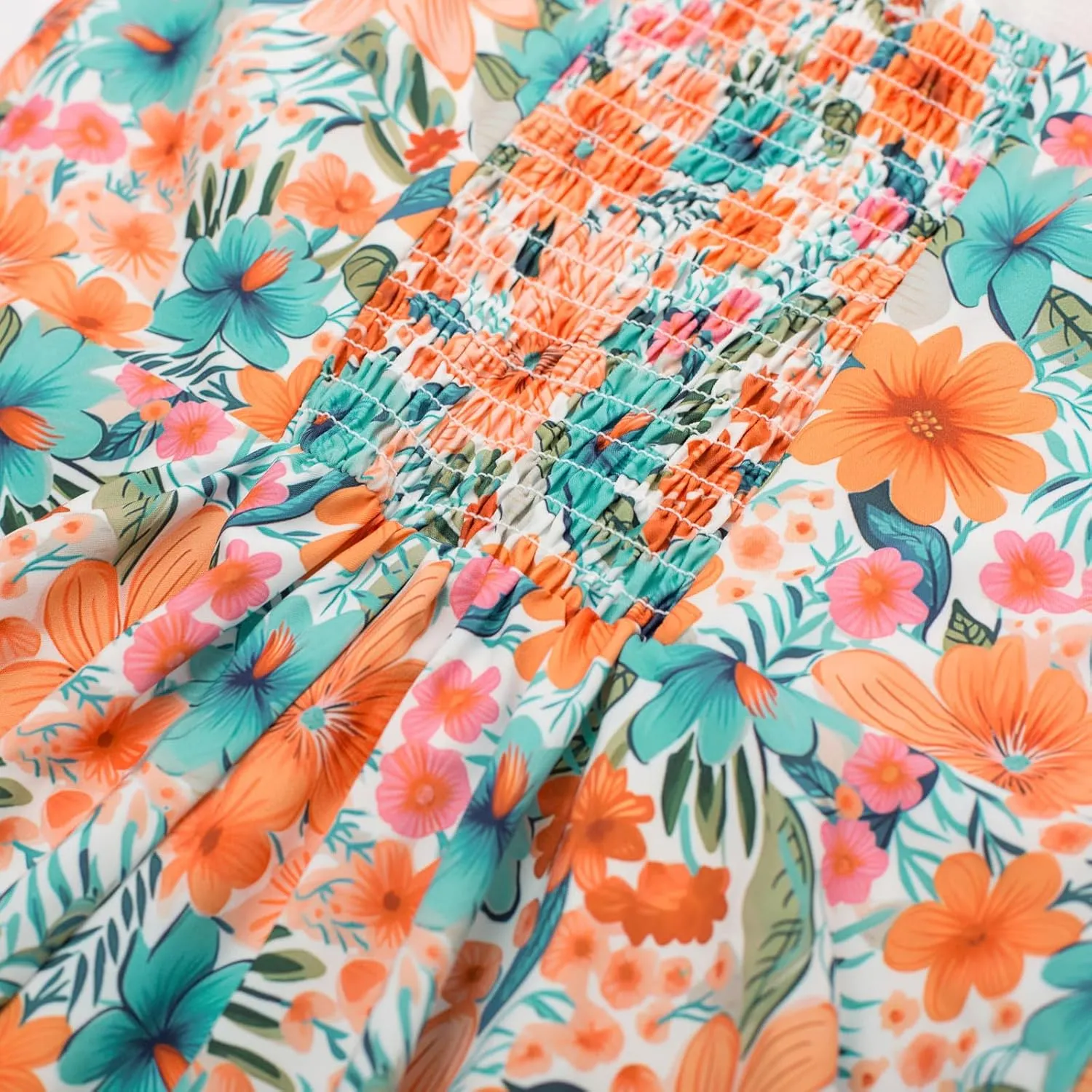 Belle Poque Women's Vintage Sleeveless Solid Floral Ruched Summer Cute A-Line Flowy Swing Midi Dress