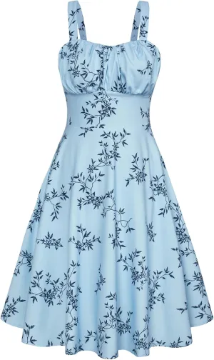 Belle Poque Women's Vintage Sleeveless Solid Floral Ruched Summer Cute A-Line Flowy Swing Midi Dress