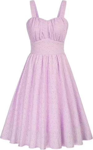 Belle Poque Women's Vintage Sleeveless Solid Ruched Summer Cotton Embroidery Cute A-Line Flowy Swing Midi Dress