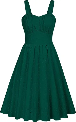Belle Poque Women's Vintage Sleeveless Solid Ruched Summer Cotton Embroidery Cute A-Line Flowy Swing Midi Dress