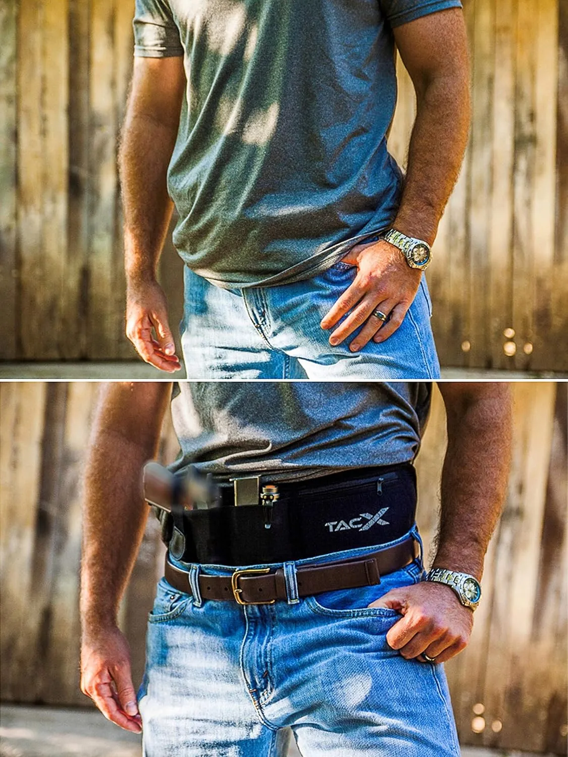 Belly Band Holster for Active Concealed Carry | Universal Design | IWB/OWB Pistol Belt | RFID Blocking Water Proof Zipper Gear Pocket | Spare Mag Pouch | Running, Hiking, Jogging