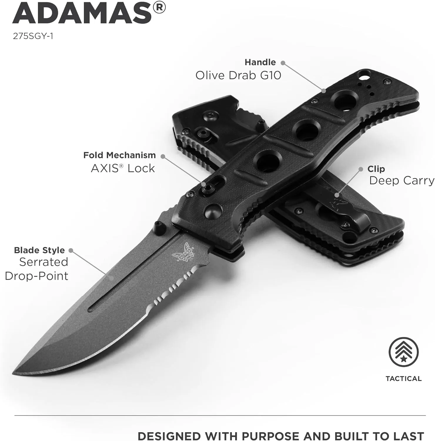 Benchmade - Adamas 275 Tactical Knife with Black G10 Handle (275SGY-1)