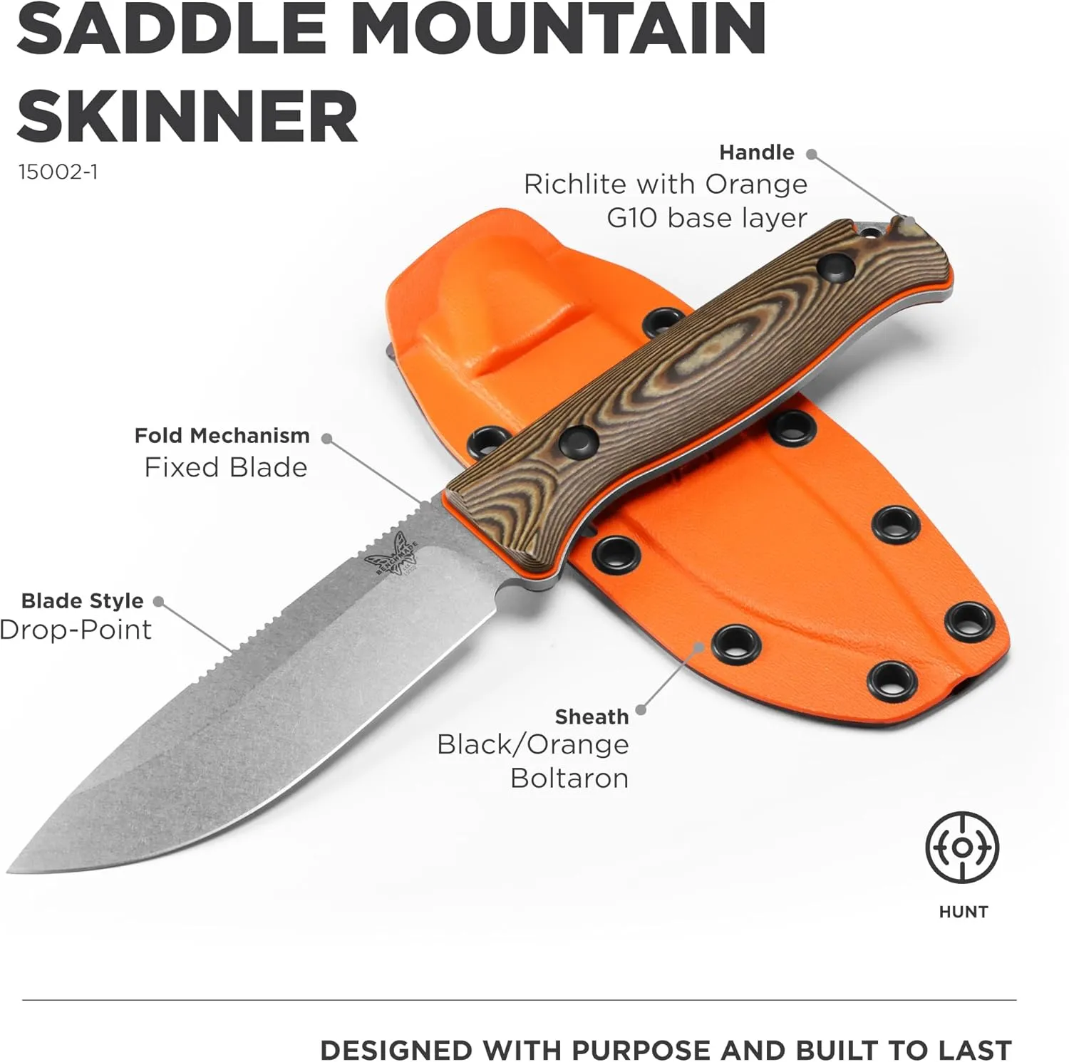 Benchmade - Saddle Mountain 15002 Hunting Knife with Orange G10 Handle (15002-1)