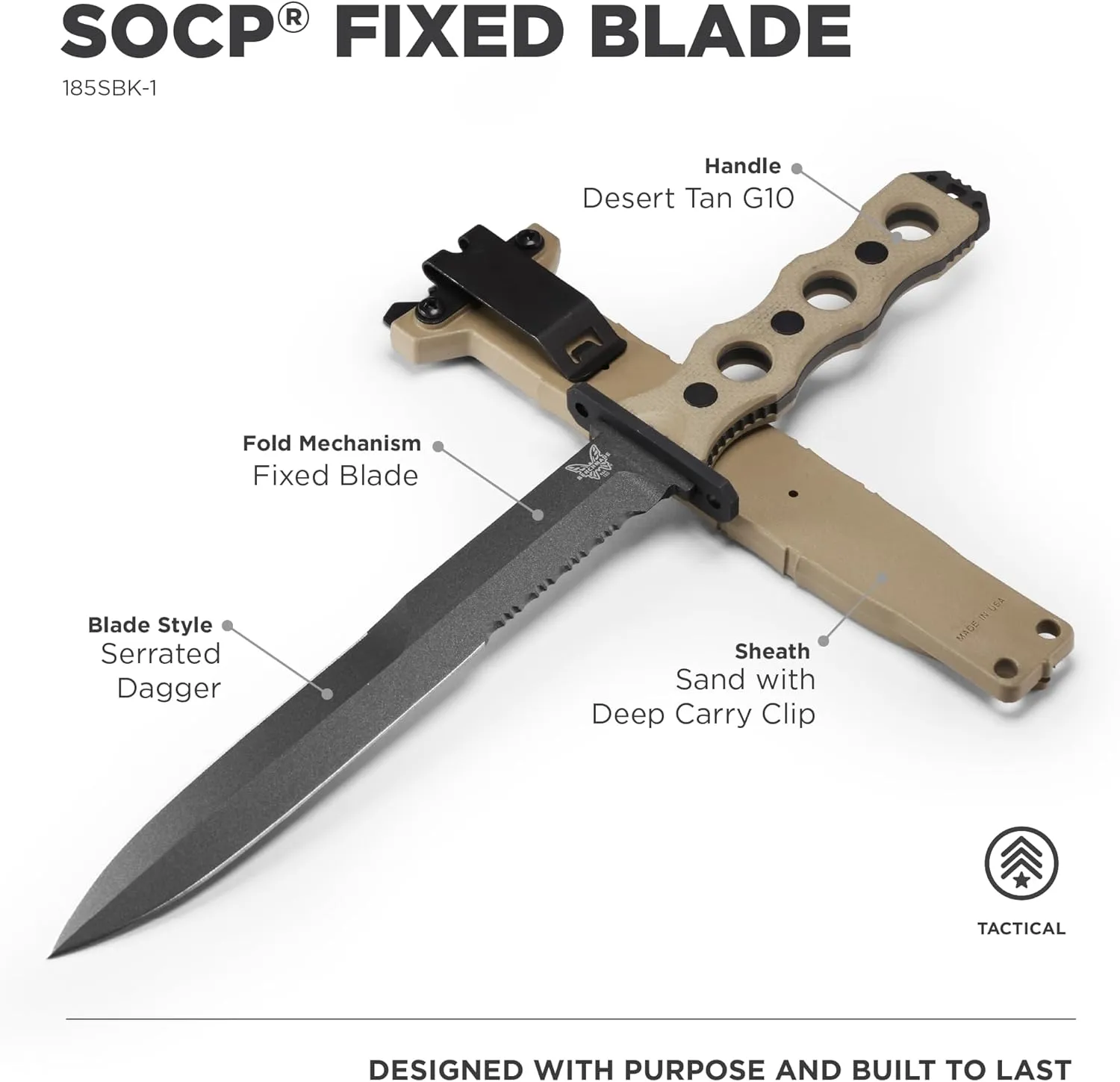 Benchmade - SOCP 185 Tactical Knife with Desert Tan G10 Handle (185SBK-1)