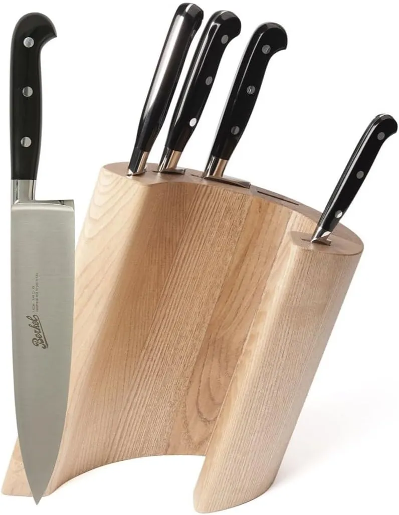 Berkel Echoes Durmast Block with 5-Piece Kitchen Knife Set/Design Knife Block/Elegant Cutlery for Home/Stainless Steel Knife Blades/Made in Italy