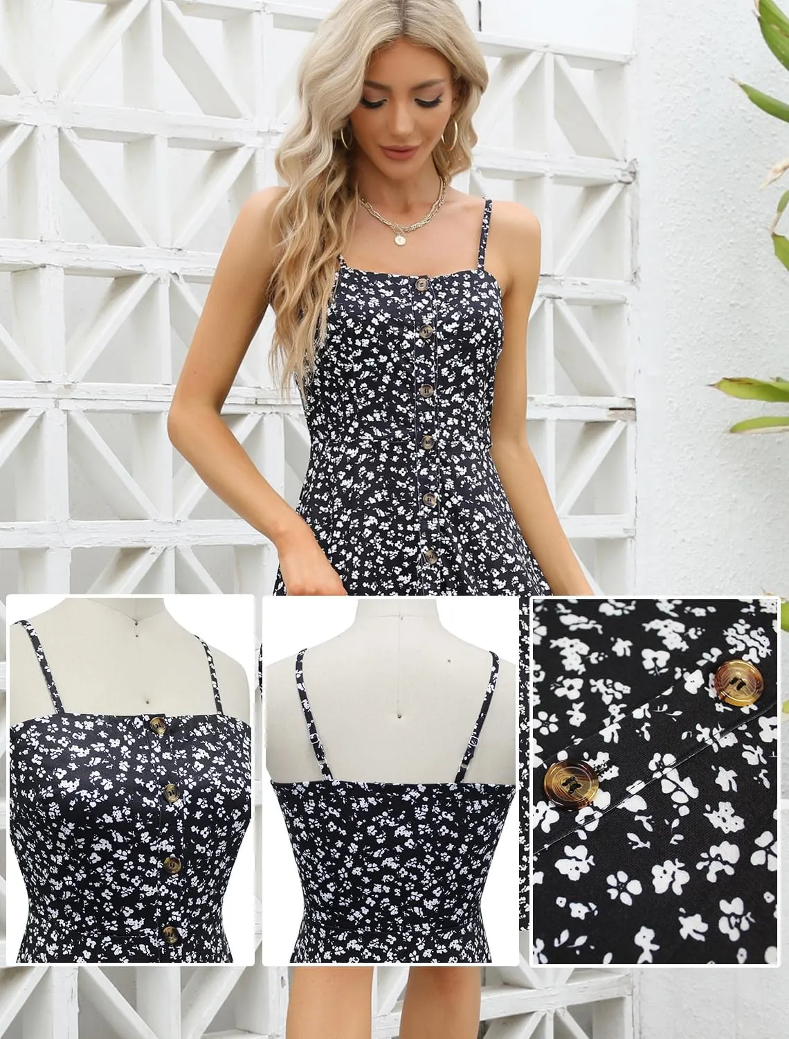 Berydress Women's Casual Beach Summer Dresses 2025 Solid Cotton Flattering A-Line Spaghetti Strap Button Down Midi Sundress