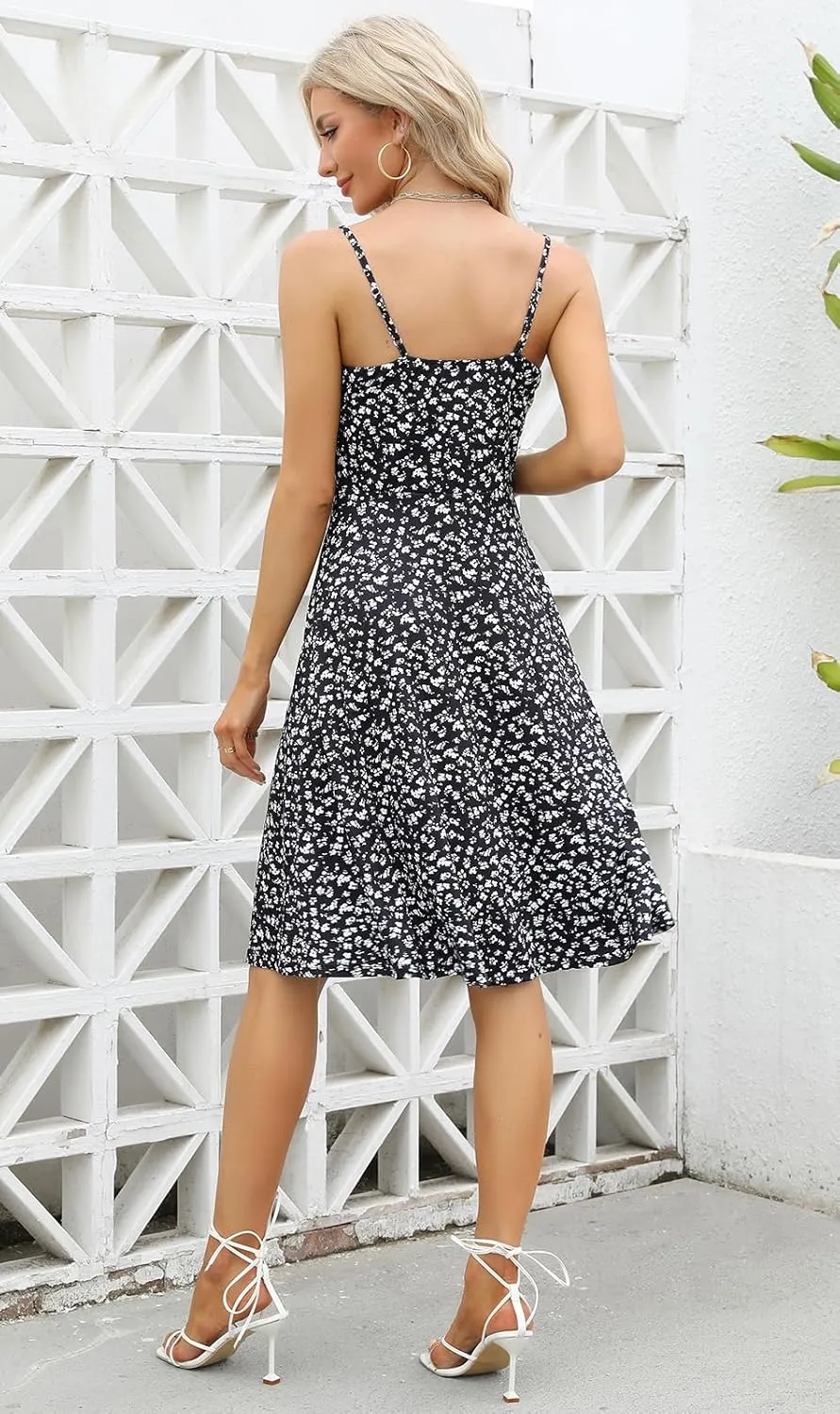 Berydress Women's Casual Beach Summer Dresses 2025 Solid Cotton Flattering A-Line Spaghetti Strap Button Down Midi Sundress
