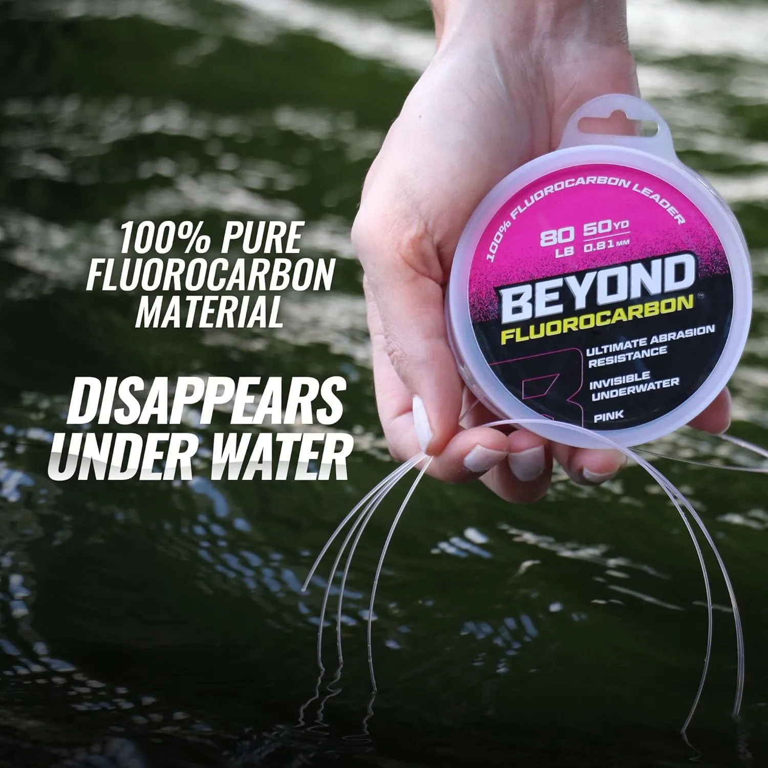 Beyond Fluorocarbon Leader Fishing Line - 100% Pure Fluorocarbon Leader Material - Highly Abrasion Reistant - Invisible Underwater- Shock Resistant - Incredible Knot Strength 50 Yard Spool
