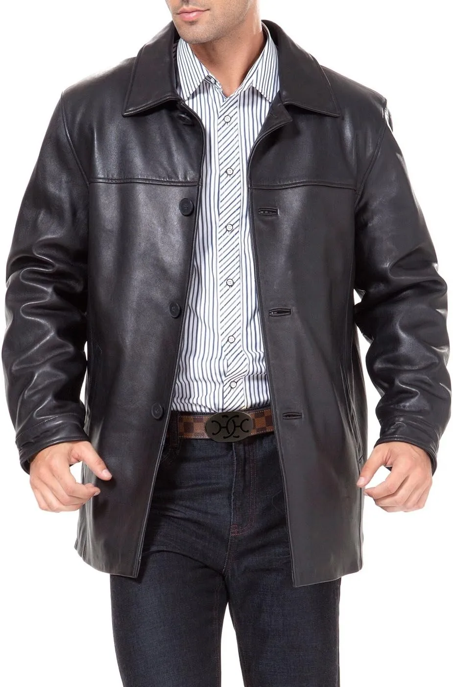 BGSD Men Samuel New Zealand Lambskin Leather Car Coat (Also available in Big and Tall and Short)
