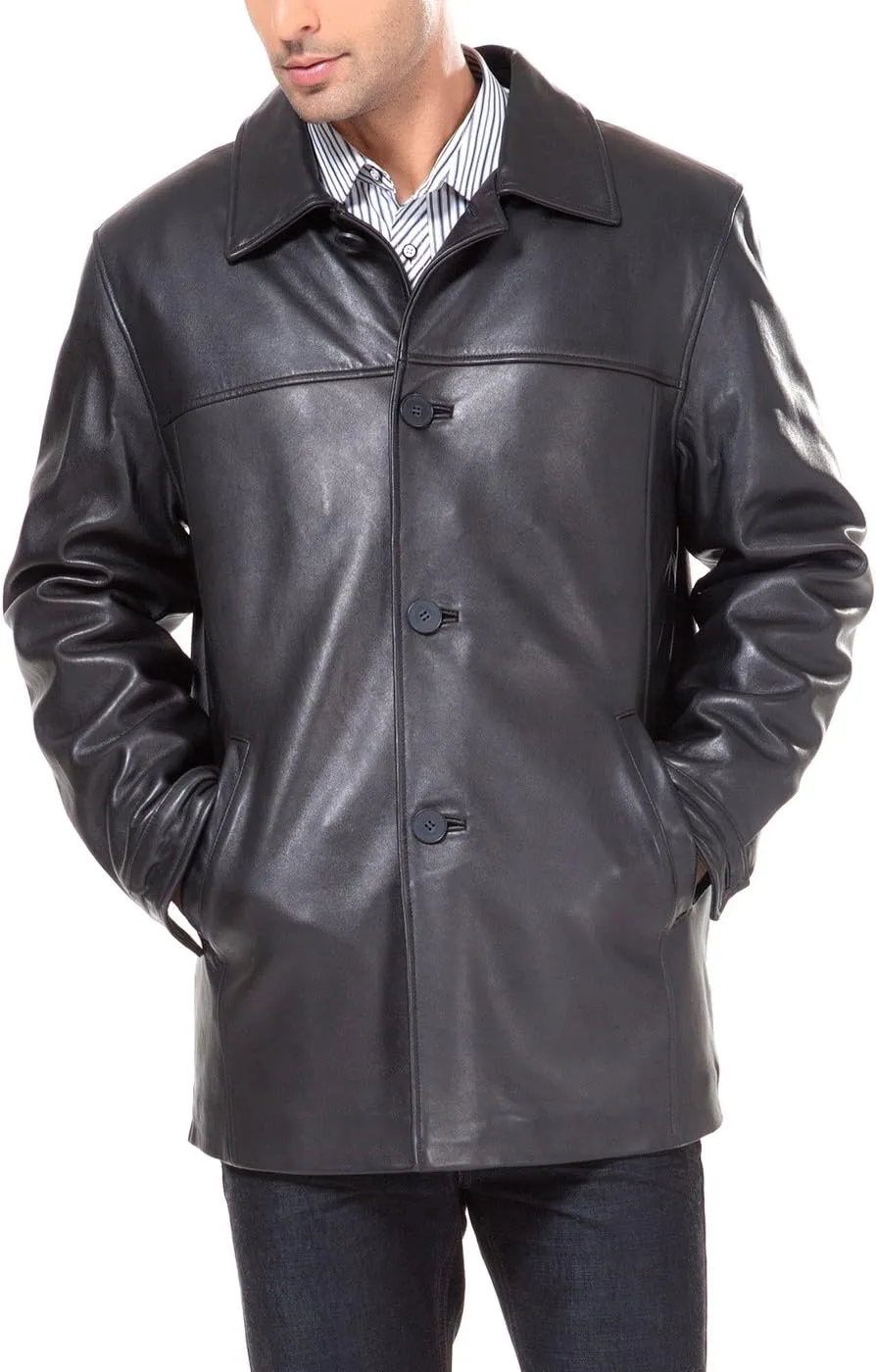BGSD Men Samuel New Zealand Lambskin Leather Car Coat (Also available in Big and Tall and Short)