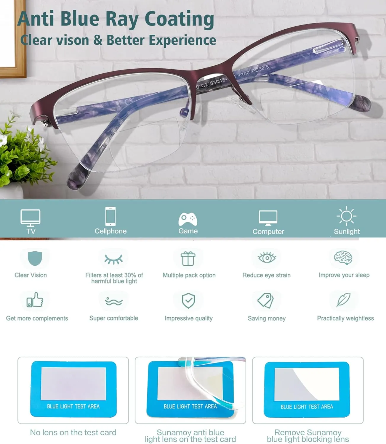 Bifocal Reading Glasses Women Blue Light Computer Reader Fashion Clear Top Cateye Ladies Designer Stylish Eyeglasses