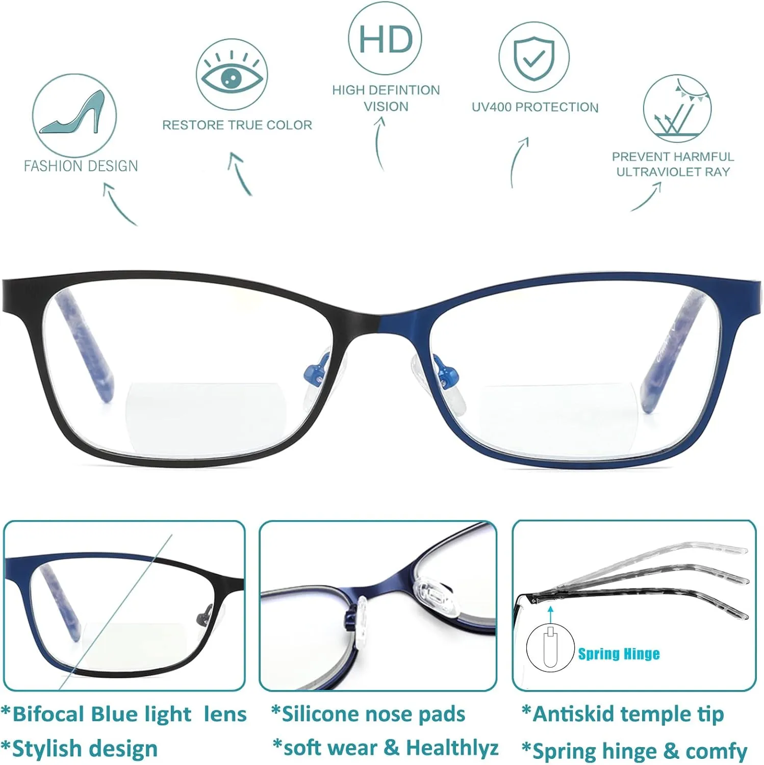 Bifocal Reading Glasses Women Blue Light Computer Reader Fashion Clear Top Cateye Ladies Designer Stylish Eyeglasses