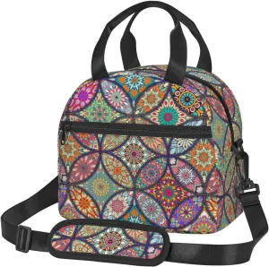 Big Floral Pattern Lunch Bag with Adjustable Shoulder Strap for Women Men Reusable Lunch Box Leakproof Tote Bags Insulated Cooler for Work Travel Outdoor(9 x 5 x 7.8 Inches)