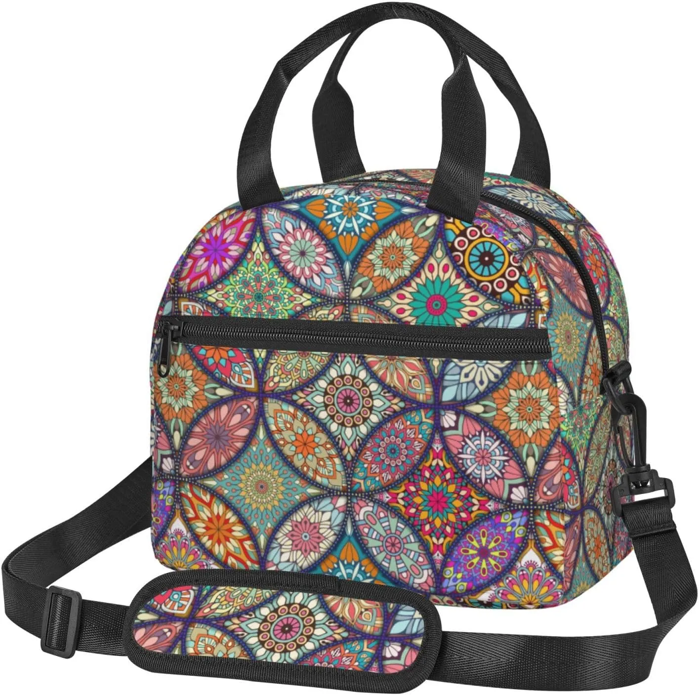 Big Floral Pattern Lunch Bag with Adjustable Shoulder Strap for Women Men Reusable Lunch Box Leakproof Tote Bags Insulated Cooler for Work Travel Outdoor(9 x 5 x 7.8 Inches)