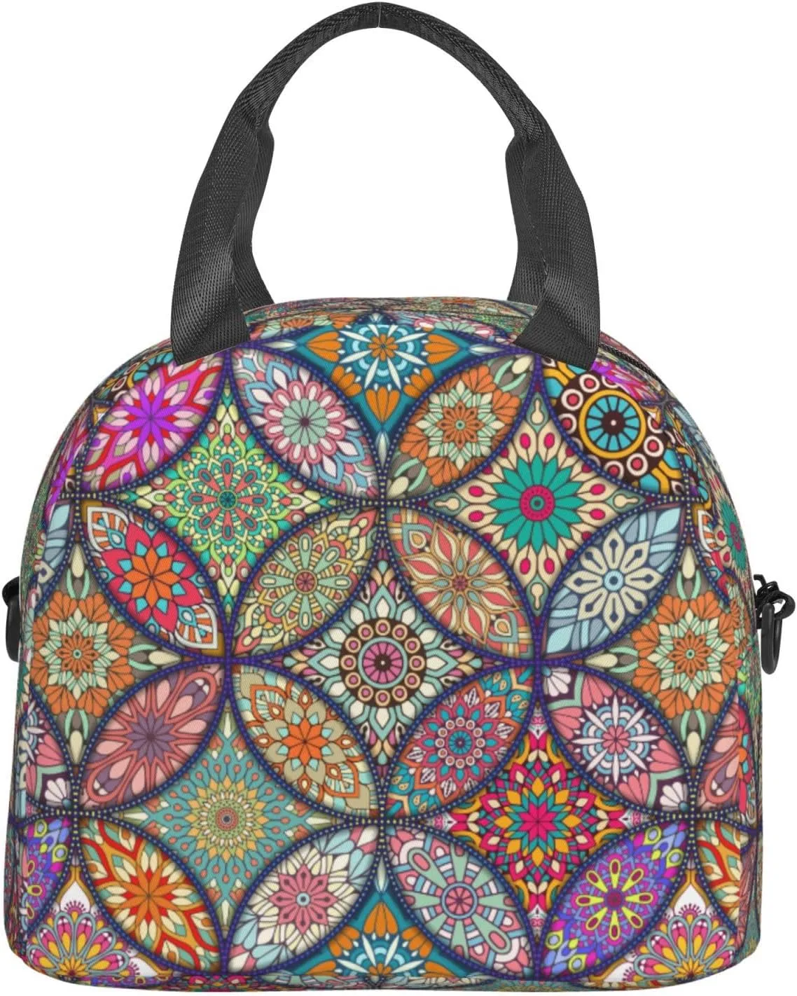 Big Floral Pattern Lunch Bag with Adjustable Shoulder Strap for Women Men Reusable Lunch Box Leakproof Tote Bags Insulated Cooler for Work Travel Outdoor(9 x 5 x 7.8 Inches)