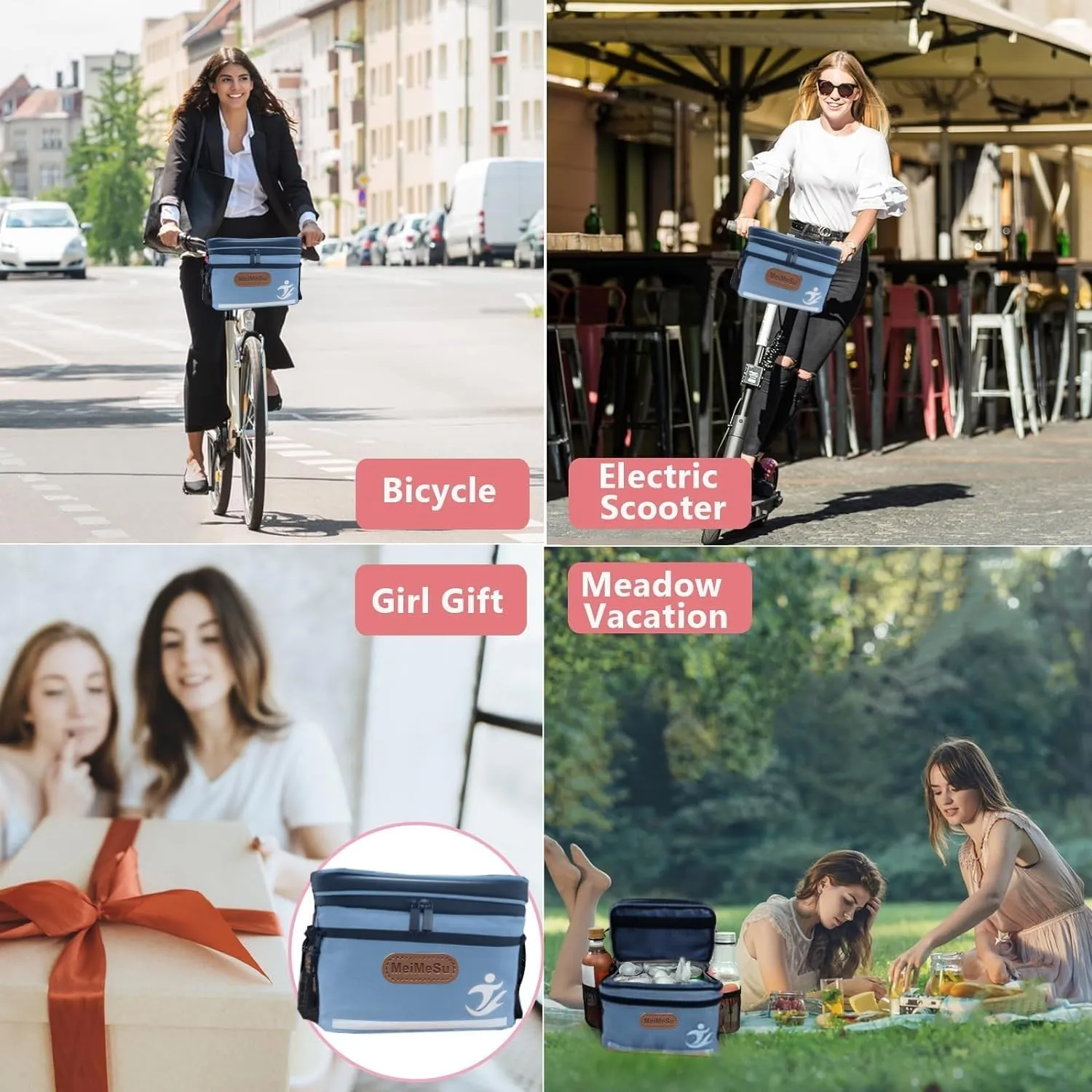 Bike Handlebar Bag with Touch Screen Phone Holder, Waterproof Front Basket, Insulated Cooler Lunch Bag