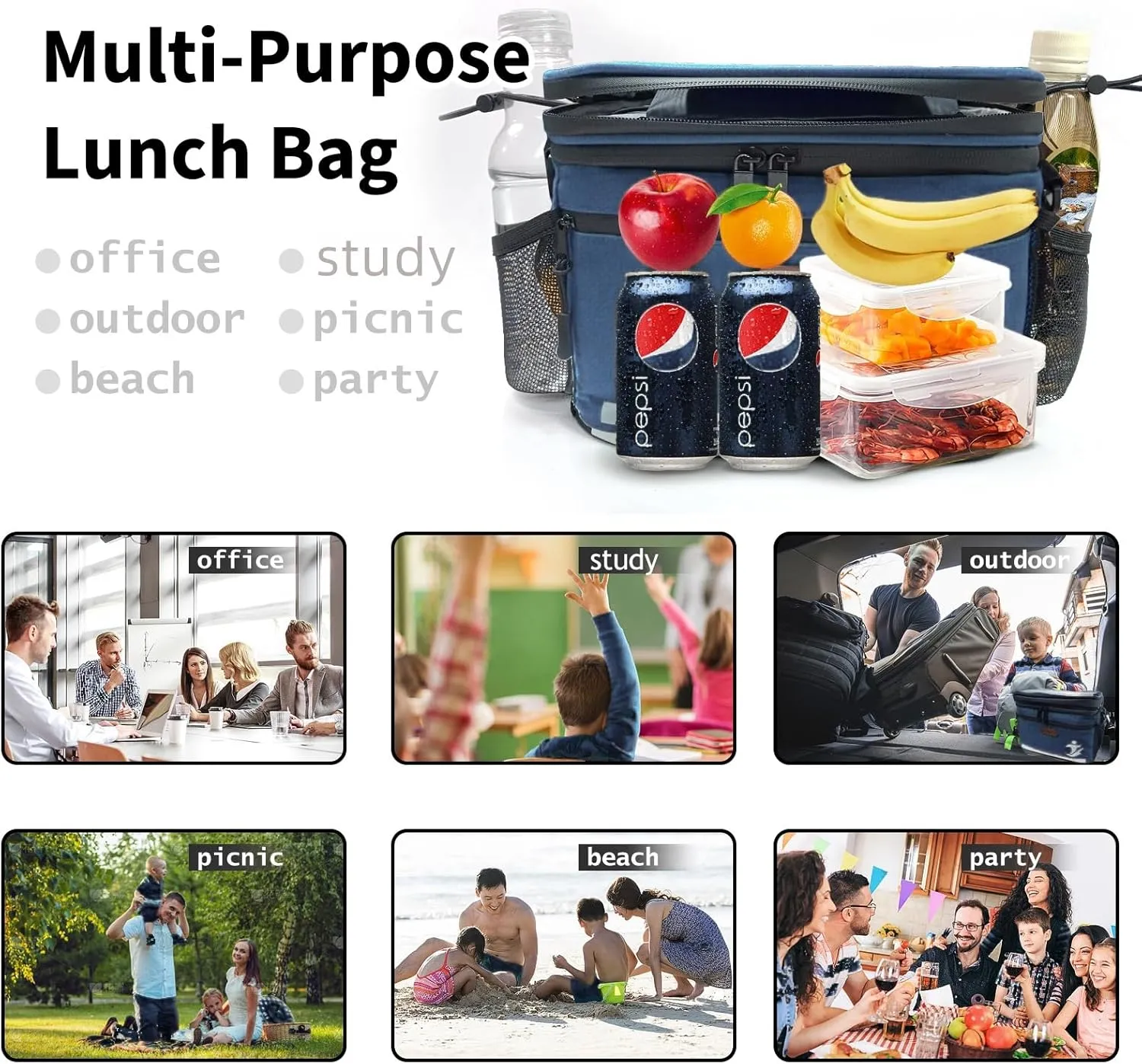 Bike Handlebar Bag with Touch Screen Phone Holder, Waterproof Front Basket, Insulated Cooler Lunch Bag