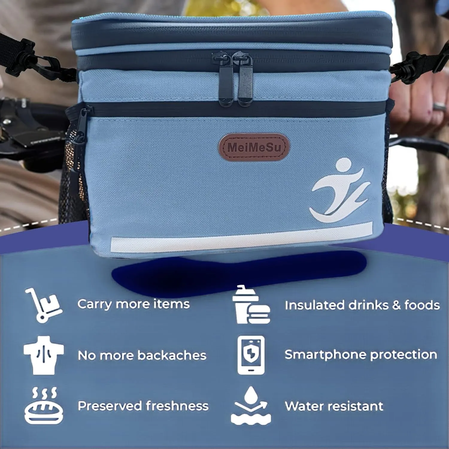 Bike Handlebar Bag with Touch Screen Phone Holder, Waterproof Front Basket, Insulated Cooler Lunch Bag