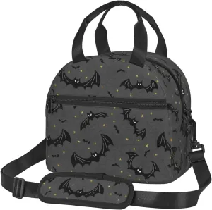 Black Bats Spider Web Lunch Bag with Adjustable Shoulder Strap for Women Men Reusable Lunch Box Leakproof Tote Bags Insulated Cooler for Work Travel Outdoor(9 x 5 x 7.8 Inches)