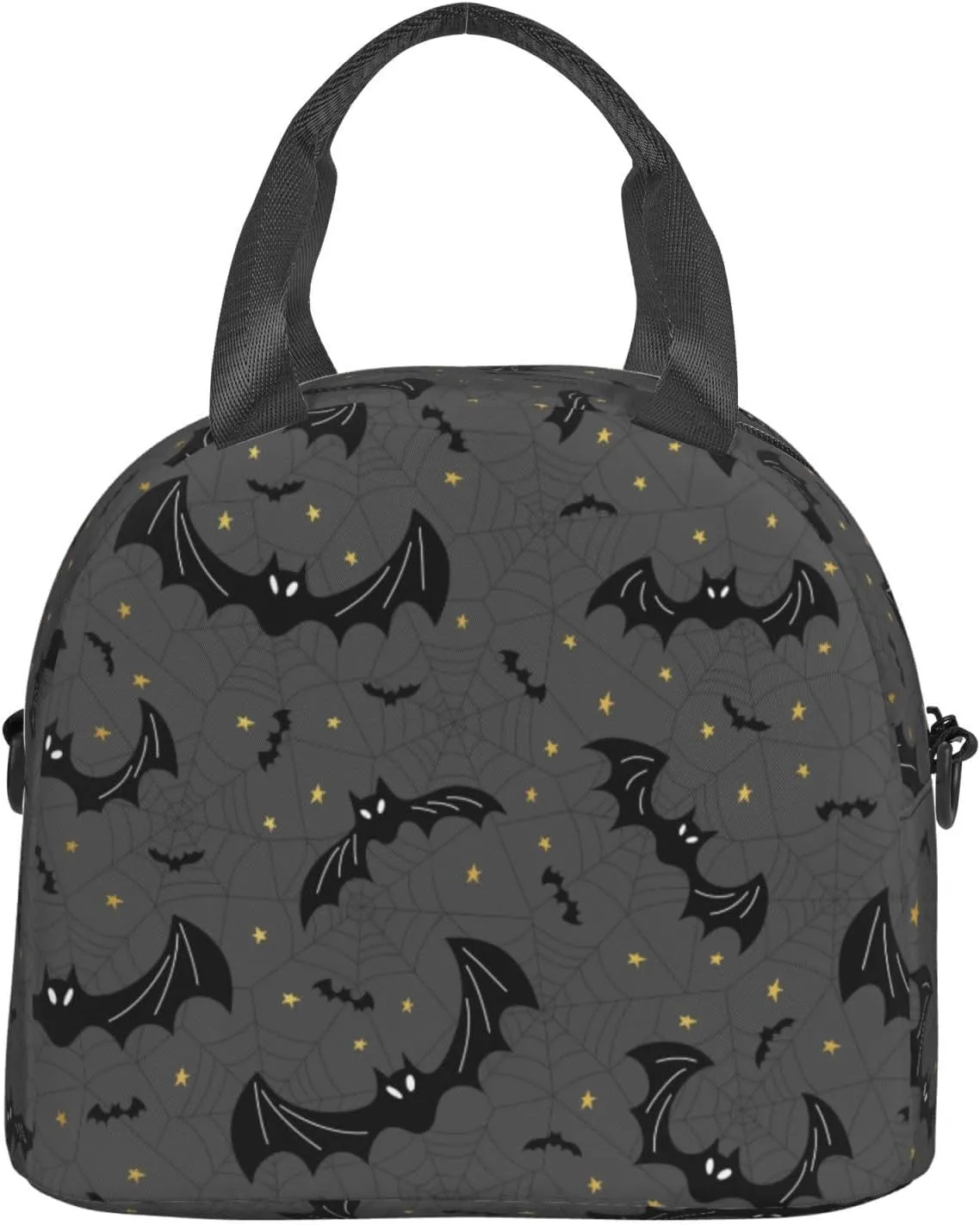 Black Bats Spider Web Lunch Bag with Adjustable Shoulder Strap for Women Men Reusable Lunch Box Leakproof Tote Bags Insulated Cooler for Work Travel Outdoor(9 x 5 x 7.8 Inches)