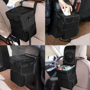 Black Car Trash Can Hanging Seat Back Bag Multi-functional Waterproof Folding  Easy Storage Box For Cars
